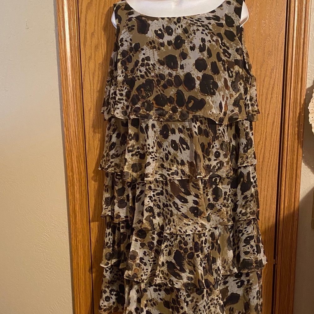 S.L. Fashions Leopard Print Tiered Midi Dress